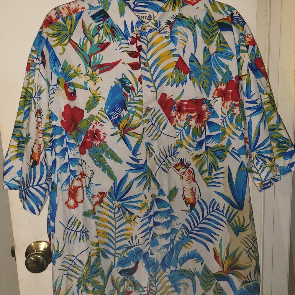 Seaspice Hawaiian Shirt  Aloha 2XL XXL Miami Resort Wear Birds And Palms